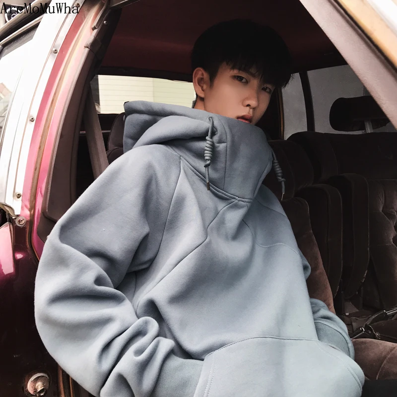 Autumn Winter New High Collar Sweatshirts Men's Hooded Hood Loose Plus Velvet Hoodie Korean Version of The Men Hoodies M-2XL | Мужская