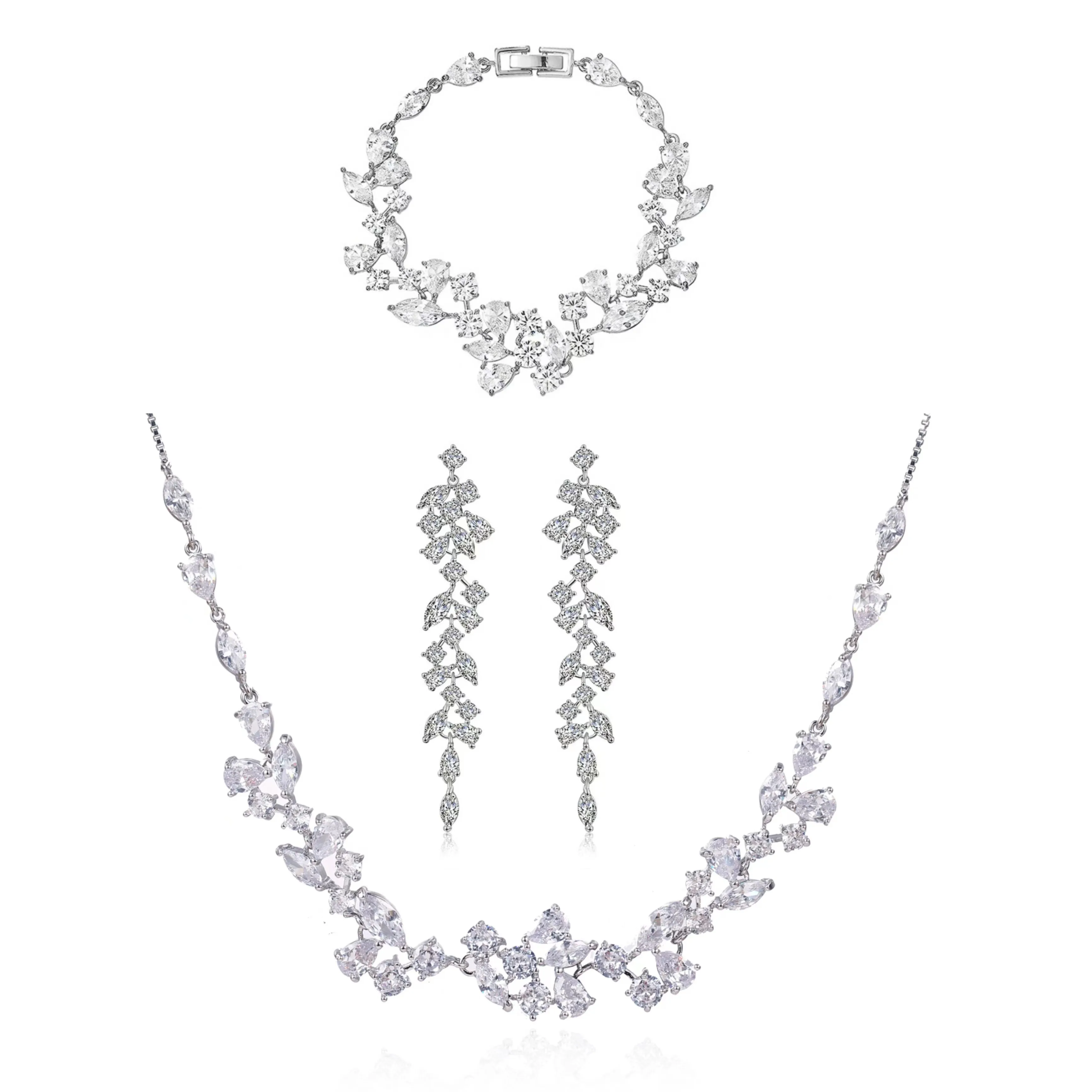 

AMC Fashion Bridal Jewelry Sets Wedding AAA Cubic Zircon Necklace Earring And Bracelet Set Wedding Set Jewellery For Women