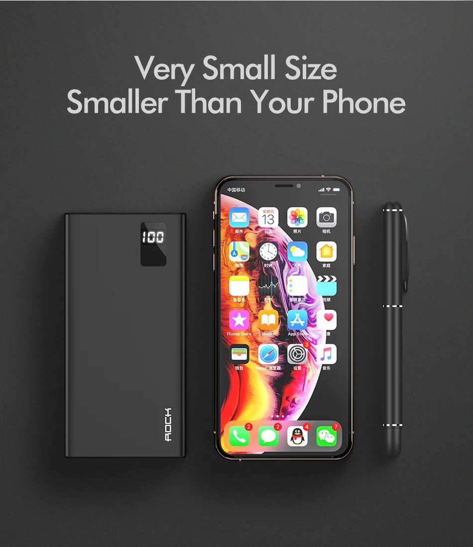 ROCK power Bank для xiaomi mi iPhone mi ni Digital Pover Bank 10000 мАч тонкий внешний аккумулятор Внешняя батарея повербанк Быстрая зарядка
