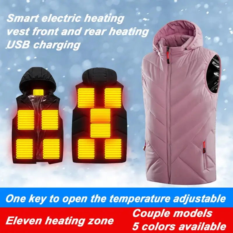 

Зимний жилет с электроподогревом для пар, 11 зон, съемная шапка двойного управления, умный жилет с подогревом для мужчин и женщин, плотное пал...