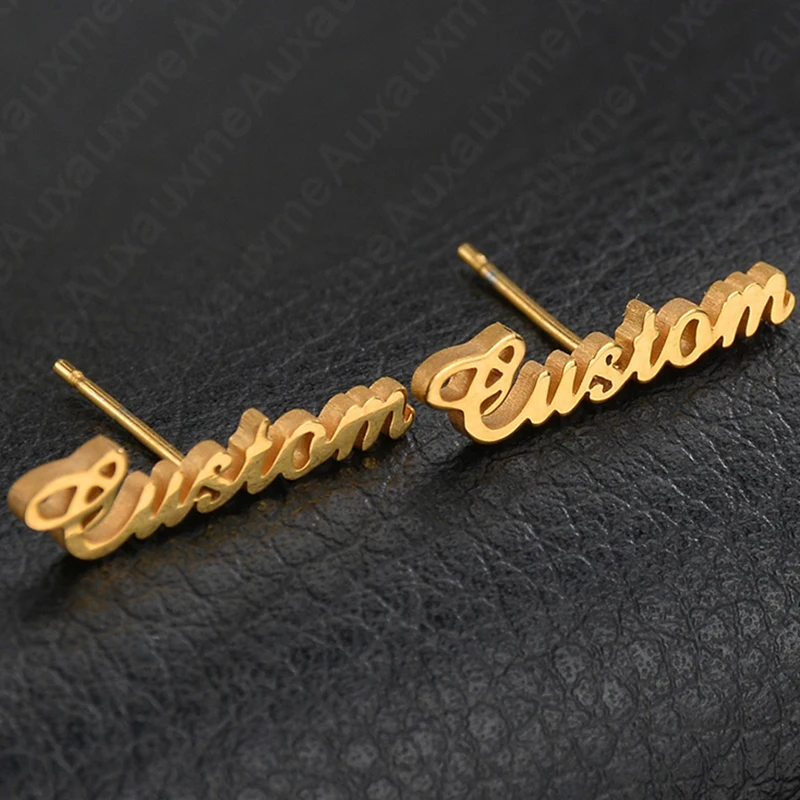 

Серьги-гвоздики ручной работы из нержавеющей стали золотого цвета, простые классические женские и мужские серьги-гвоздики с именными буквами, ювелирные изделия в подарок