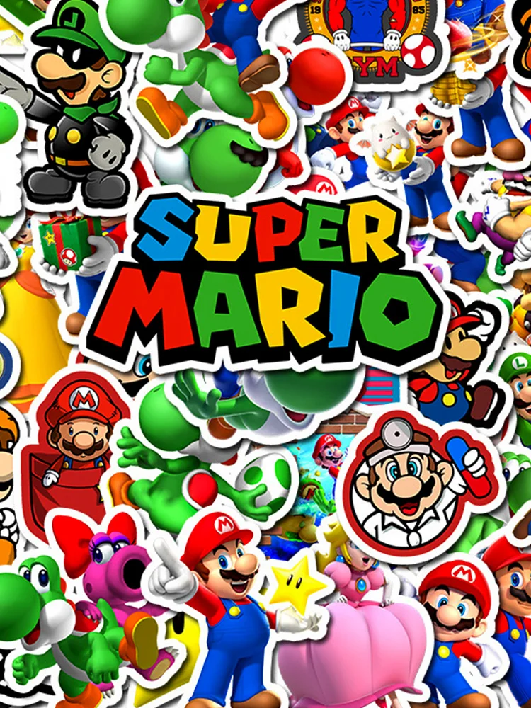 50pcs Cartoon Super Hero Mario Mush Stickers for DIY Mobile Phone Laptop Luggage Suitcase Skateboard Fixed Gear Decal Stickers