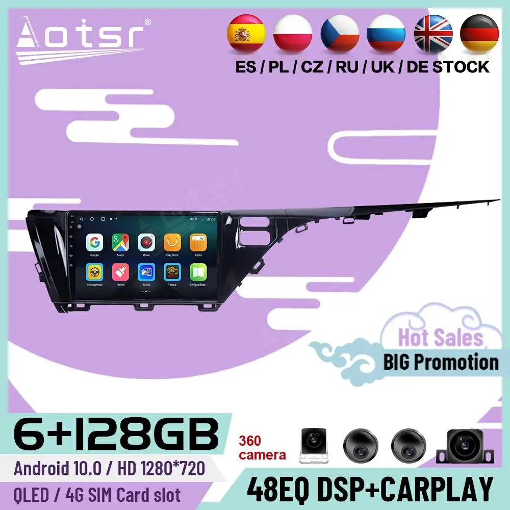 

6 + 128G Carplay мультимедийный стерео Android 10 плеер для Toyota Camry 2018 2019 GPS-навигация автомобильное радио видеоприемник головное устройство