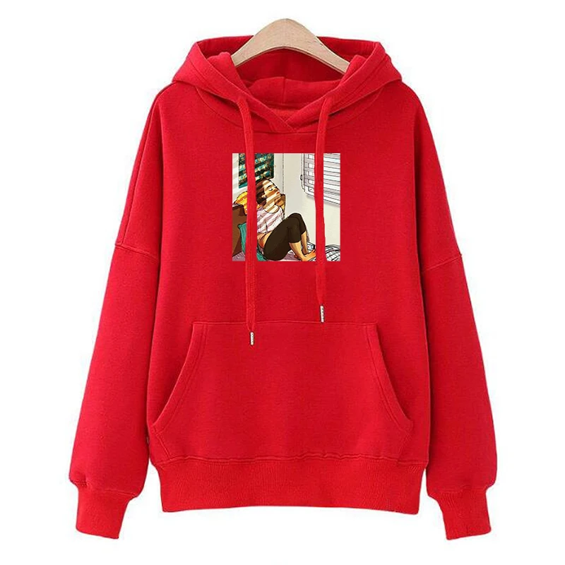 

Printed Hoodies Women Korean Autumn Winter Fleece Hooded Pink Panther Sweatshirts Harajuku Funny Kawaii Clothing