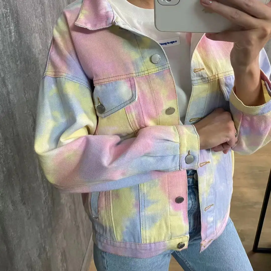 2022 spring and autumn new love hug the same clothes rainbow clothes color tie-dye jacket men and women