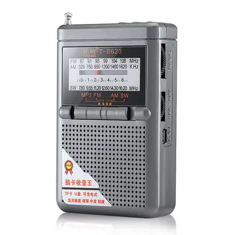 Полнодиапазонное радио FM AM SW, мини-радио со светодиодным дисплеем и пряжкой, поддержка TF-карты, разъем для наушников, универсальный радиопри...