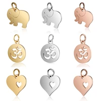 5pcslot stainless steel charms heart lover om yoga symbol lotus flower elephant lucky amulet pendant diy jewelry making finding