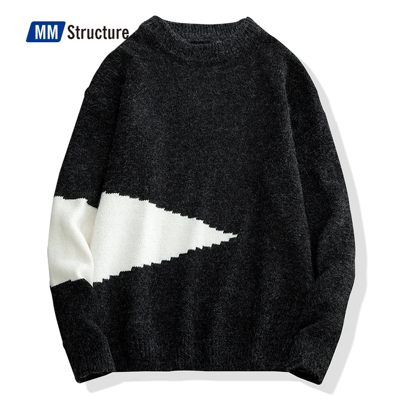 Мужской шерстяной вязаный свитер в стиле пэчворк зимняя уличная одежда