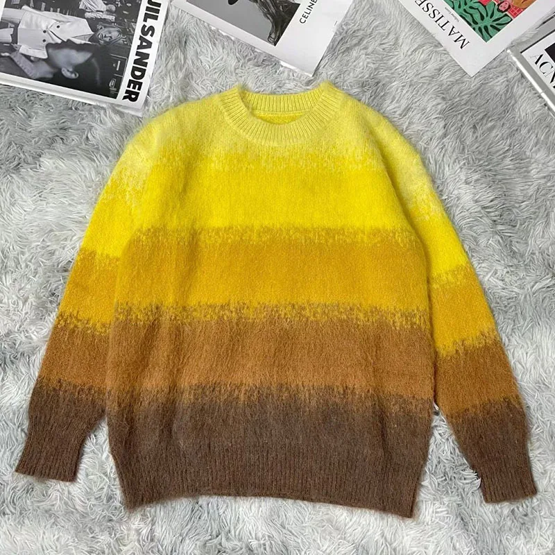 

2021 Autumn Winter Woman's Sweater Loose Knitting Pullover Long Sleeve Gradient Wool Tops Hign Quality Sweater