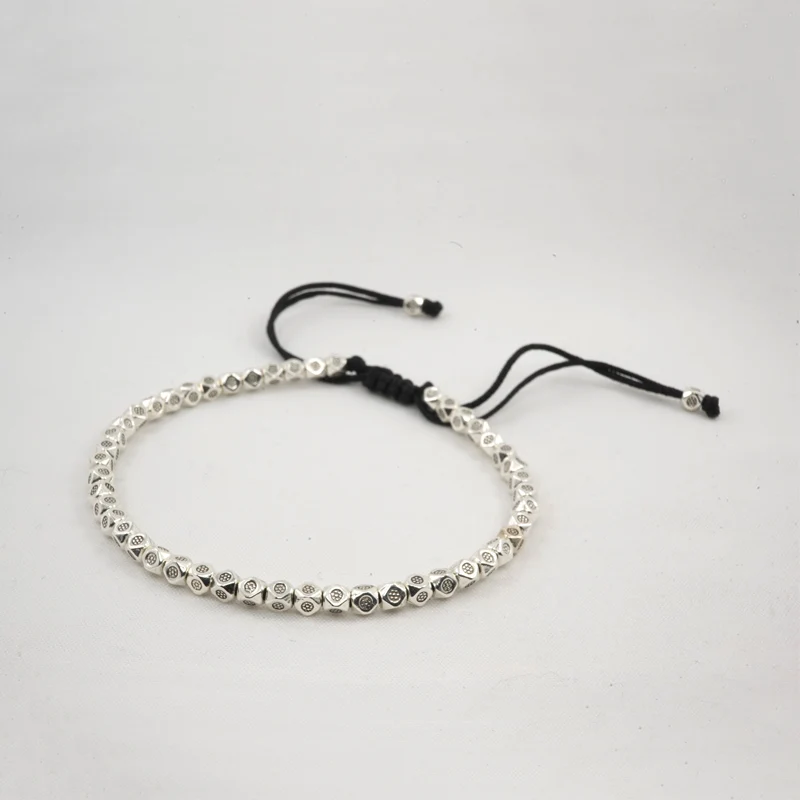 Модные Ретро посеребренные бусины многоугольные браслеты для женщин и мужчин