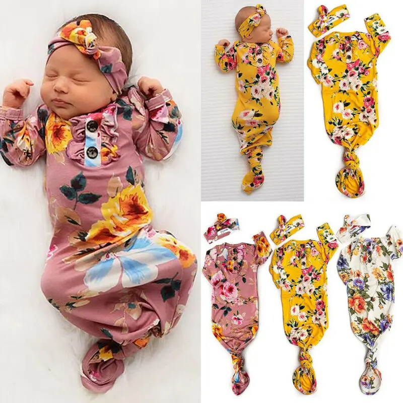 0-6 Months Pure Cotton NewBorn Baby Boy Girl Swaddle Blanket Wrap Sleeping Bag with Headwear Headband Floral Pink Yellow Beige | Мать и