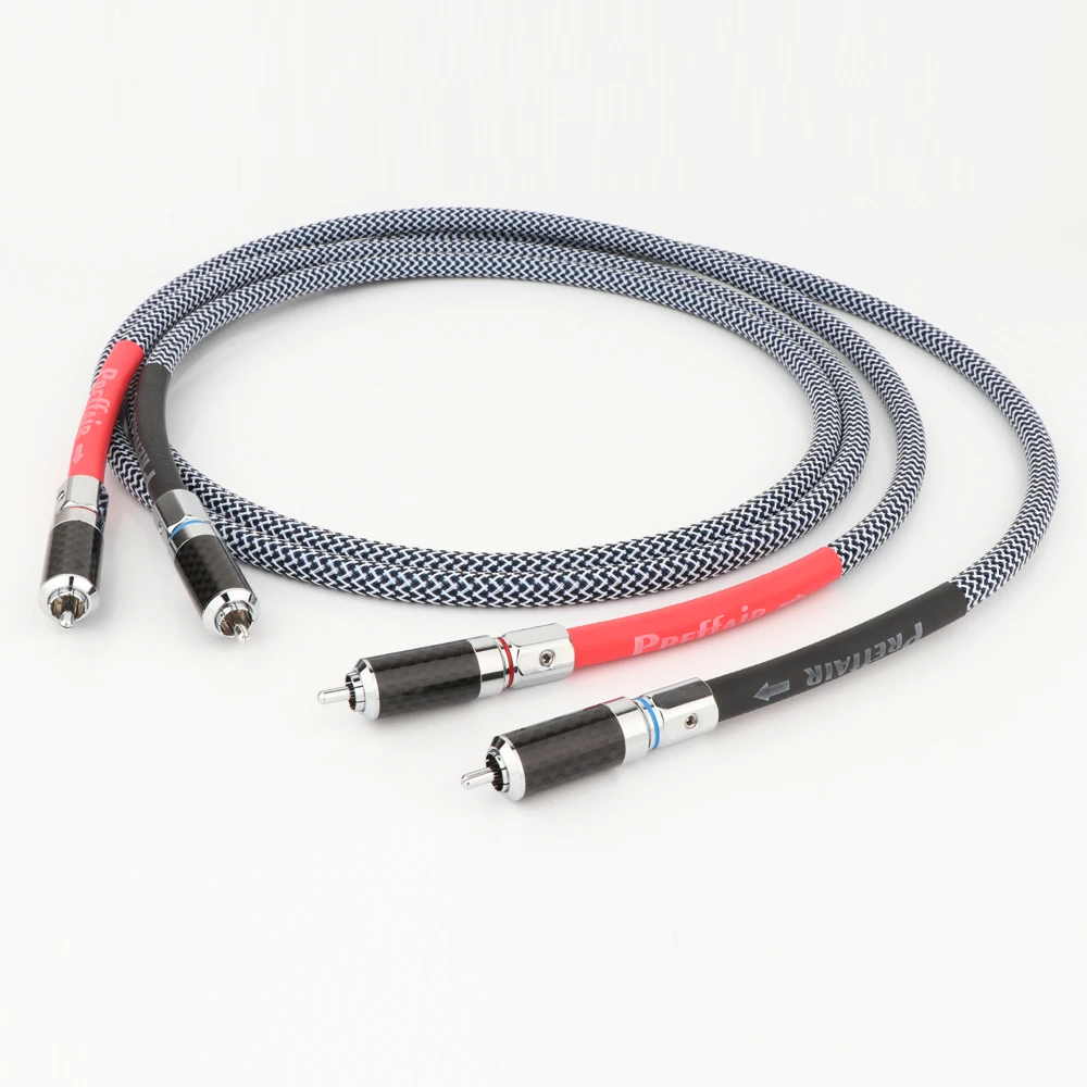 Пара посеребренных аудиокабелей OFC из углеродного волокна RCA соединительный