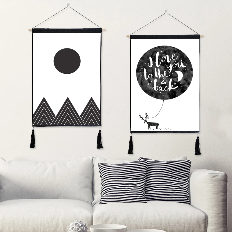 Черный и белый Рисование домашнего декора настенная живопись ткань ремесло