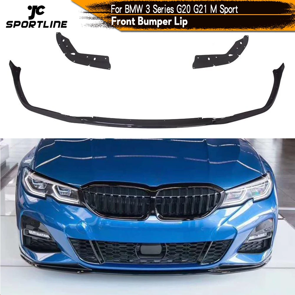 PP глянцевый черный передний бампер спойлер для BMW 3 серии G20 G21 M Sport 2019 2020