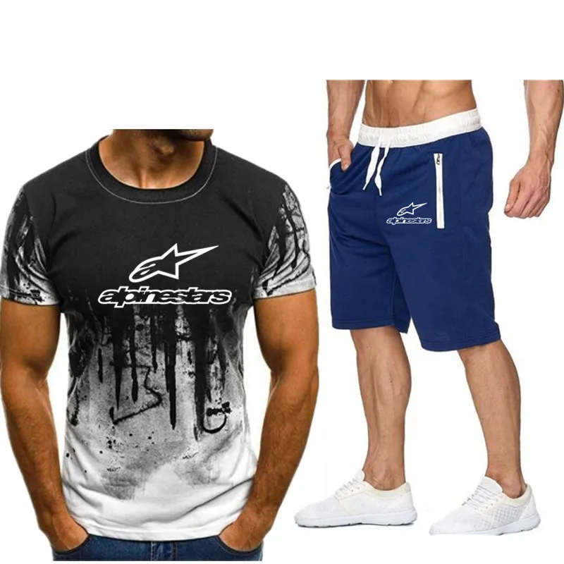 

3D digital printing splash ink summer quick-drying thin short-sleeved men's punk style T-shirt five-point pants shorts suit