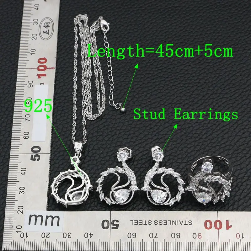 Комплект из колье серёг и кольца серебра 925 пробы | Украшения аксессуары