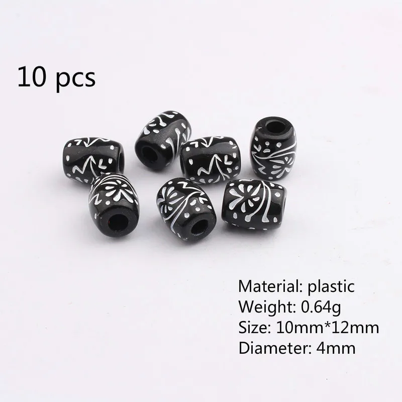 Парик волос кольцо стиль бисером Черный Принт пластик большое отверстие бусины