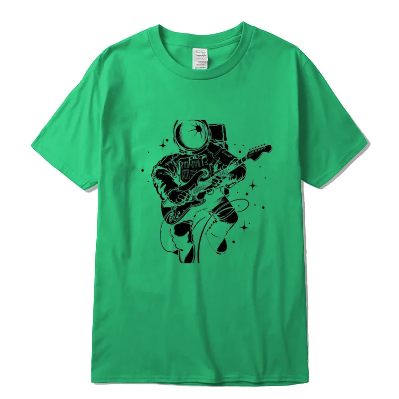 

Men's Casual High Quality 100%Cotton Short Sleeve T-Shirt Funny astronaut plays guitar print menTshirt o-neck t-shirt men