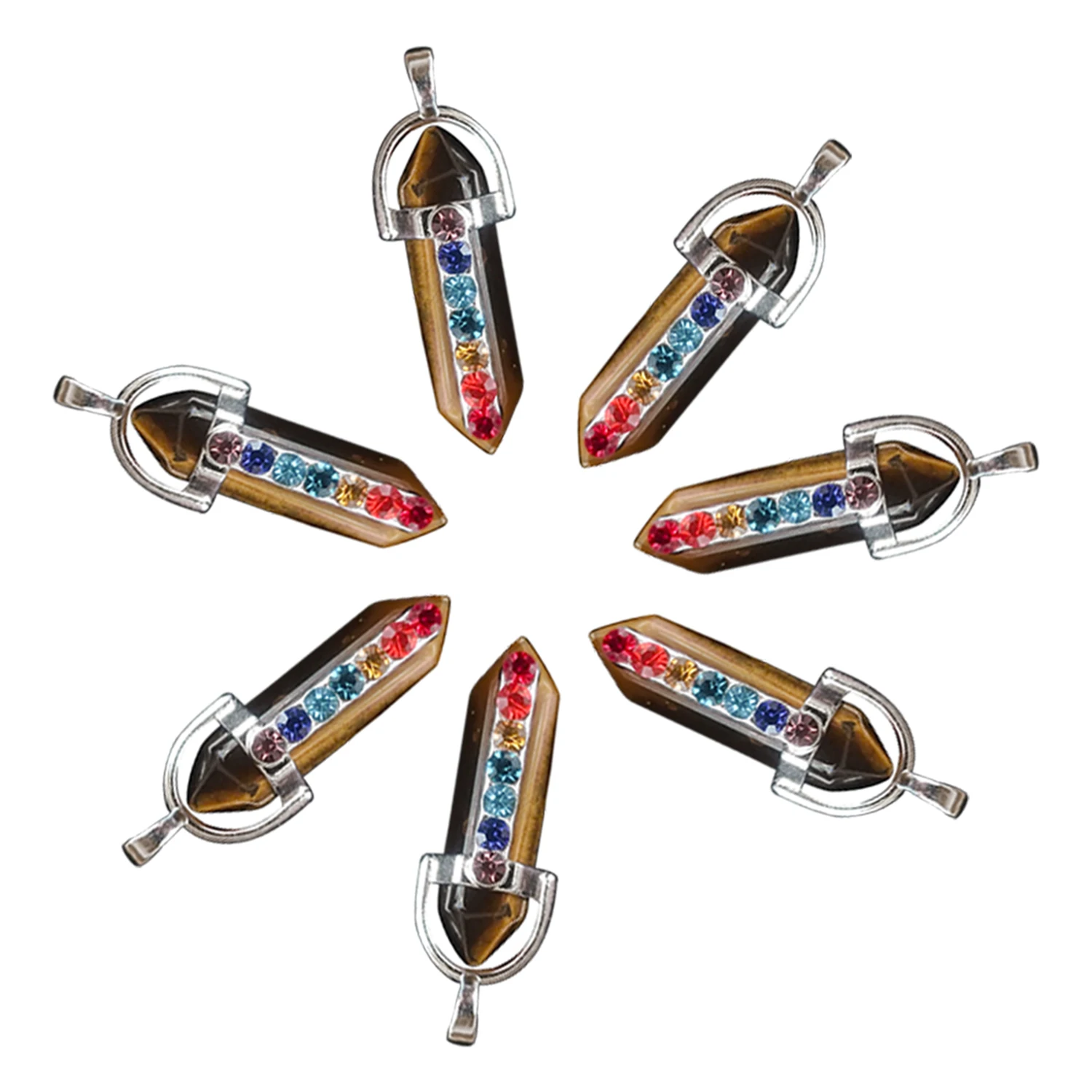 

Natural Crystal Stone Hexagon Prism 7 Chakras DIY Pendulum Necklace Earrings Accessories