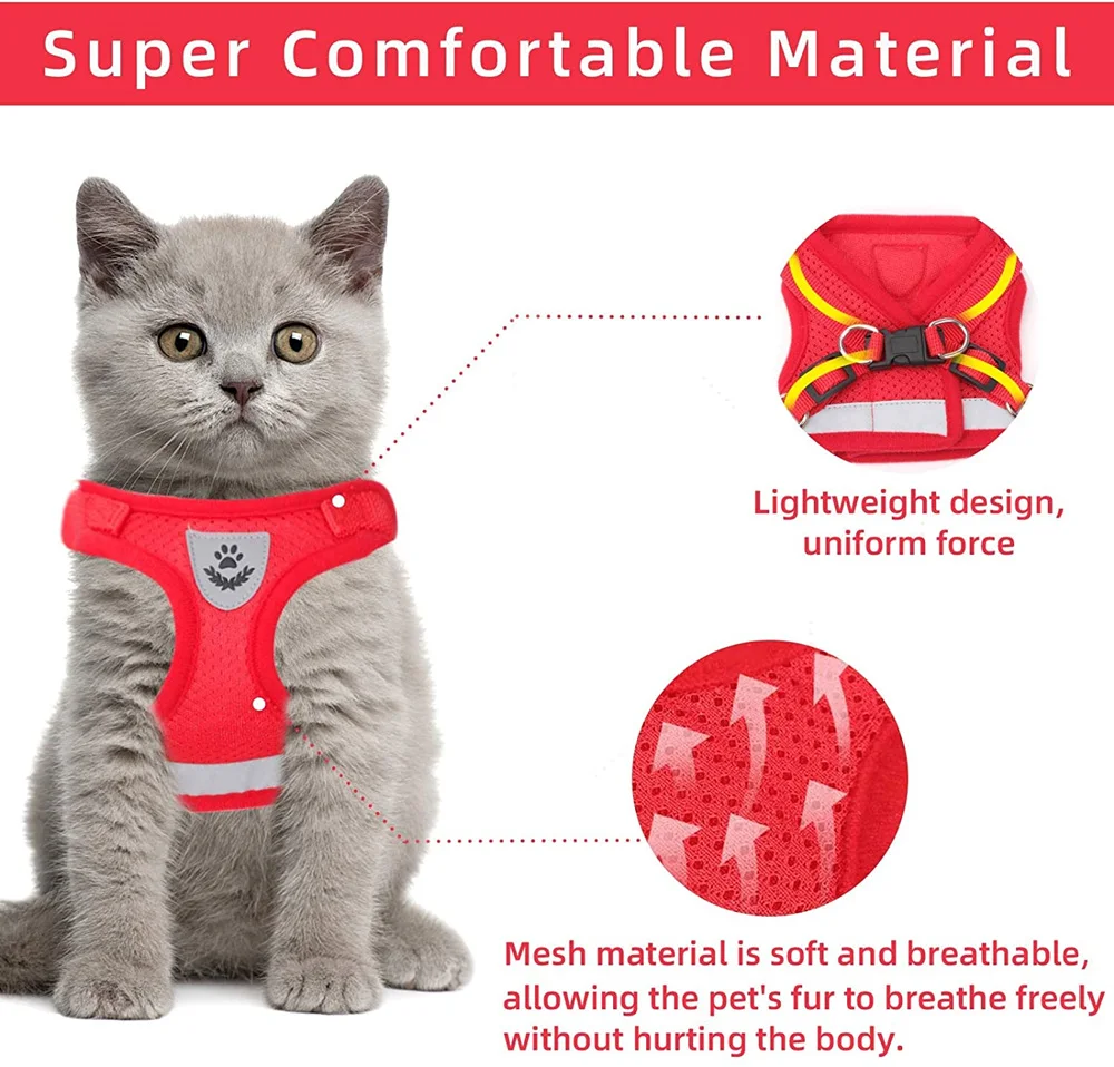 Шлейка для кошек маленьких и средних собак регулируемая Светоотражающая