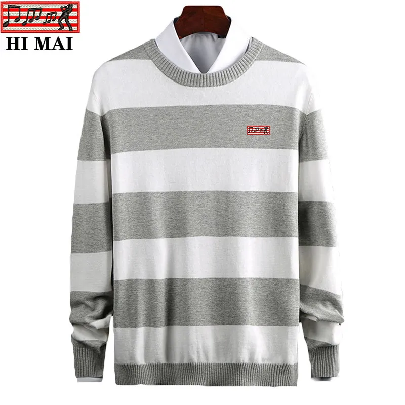 

2020 New Patch embroidery Sweater Men Fashion Brand Pullover stripe Slim Fit Knitred Woolen Autumn Casual Men Clothes pull