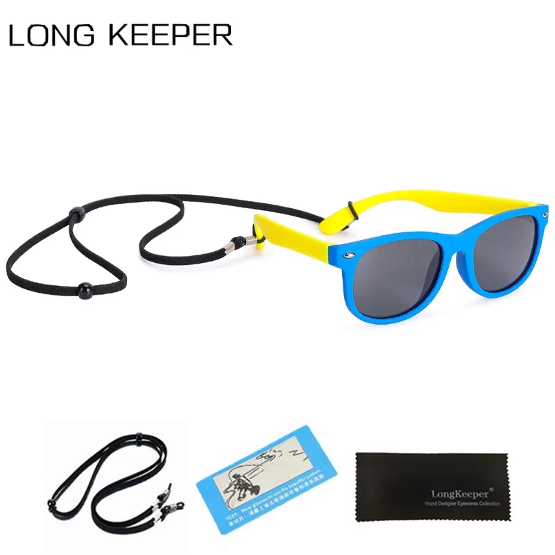 Детские солнцезащитные очки поляризационные с квадратными линзами и ремешком