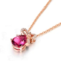 2022 trendy fashion rose gold crystal necklaces for women bowknot rose quartz zircon gemstone pendant jewelry ornament for gift