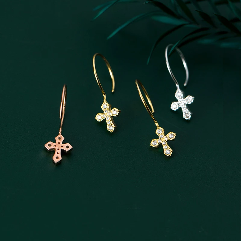 

100% Real 925 Sterling Silver Cross Dangle Earrings for Women girls