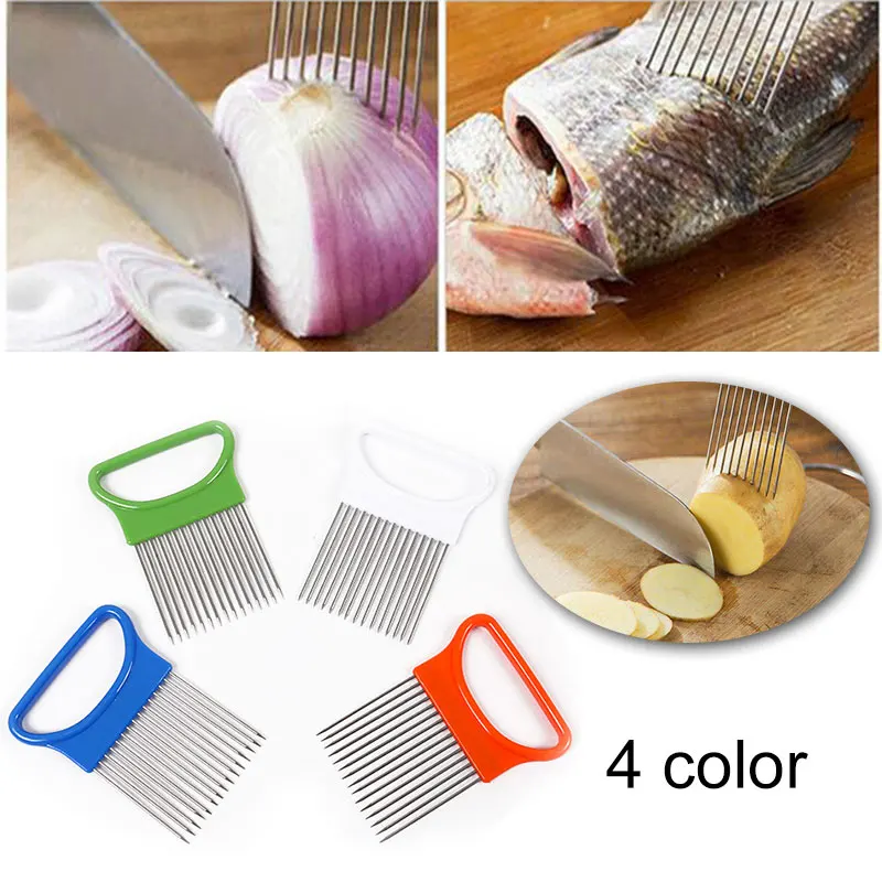 Нож для резки томатного лука направляющий держатель помощи фруктов вилка из