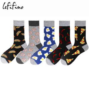 Носки мужские в стиле Харадзюку, чёсаный хлопок, шикарная пицца, хот-дог, яйцо, веселые Смешные, крутые, унисекс, длинные, для скейтборда, зимние