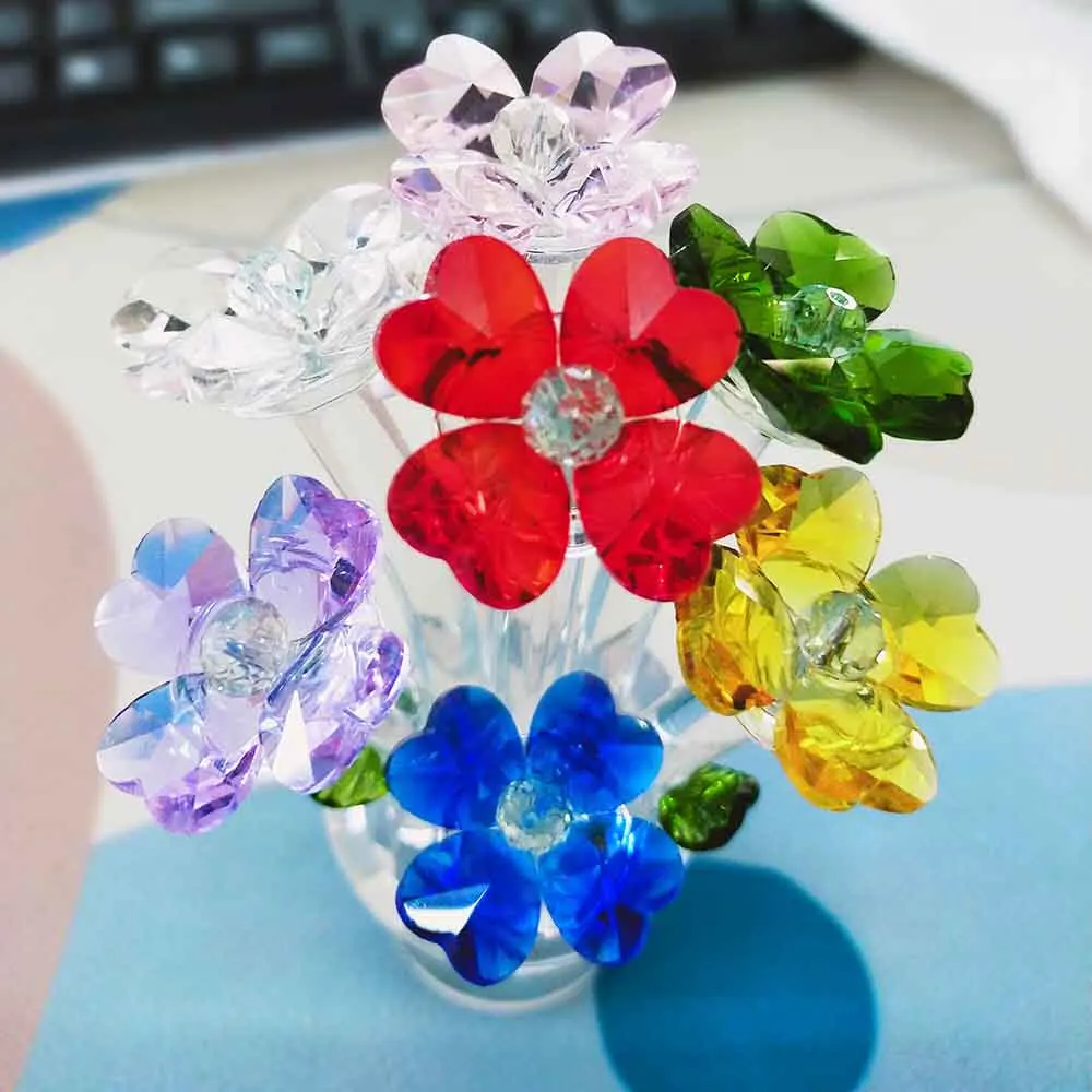 

Heart Four Leaf Clover Rainbow Love Flowers Faceted Glass Crystal Ornaments Crafts Refraction Sun Catcher DIY Wedding Home Decor