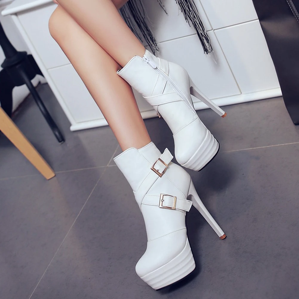 

SARAIRIS Solid Zipper Spike Heel Platform Fashion Boots Plus Size 44 Elegant Comfy Concise Modern Women Shoes