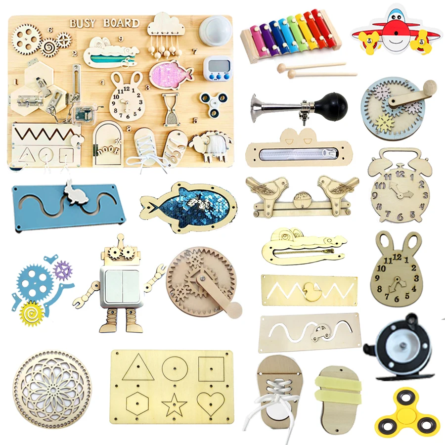 

Kids Busy Board Montessori DIY Educational Oranments Child Sensory Activity Board Cognition Toy Games Basic Skills Learning Toy