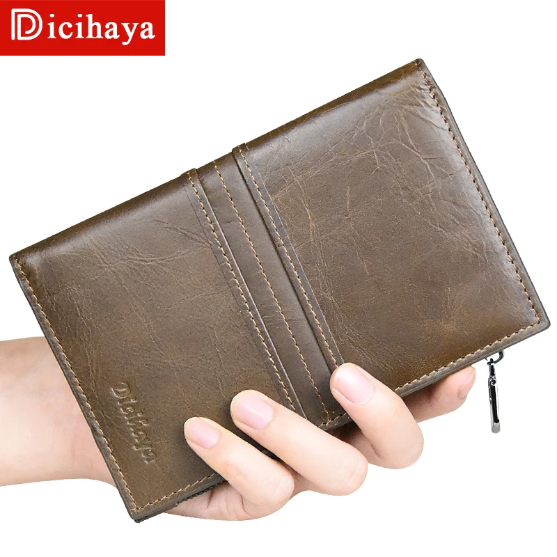 

DICIHAYA Genuine Leather Passport Packages Men Wallet Male Short Clutch Wallet Magic Zipper Portomonee Luxury Brand Money Bag