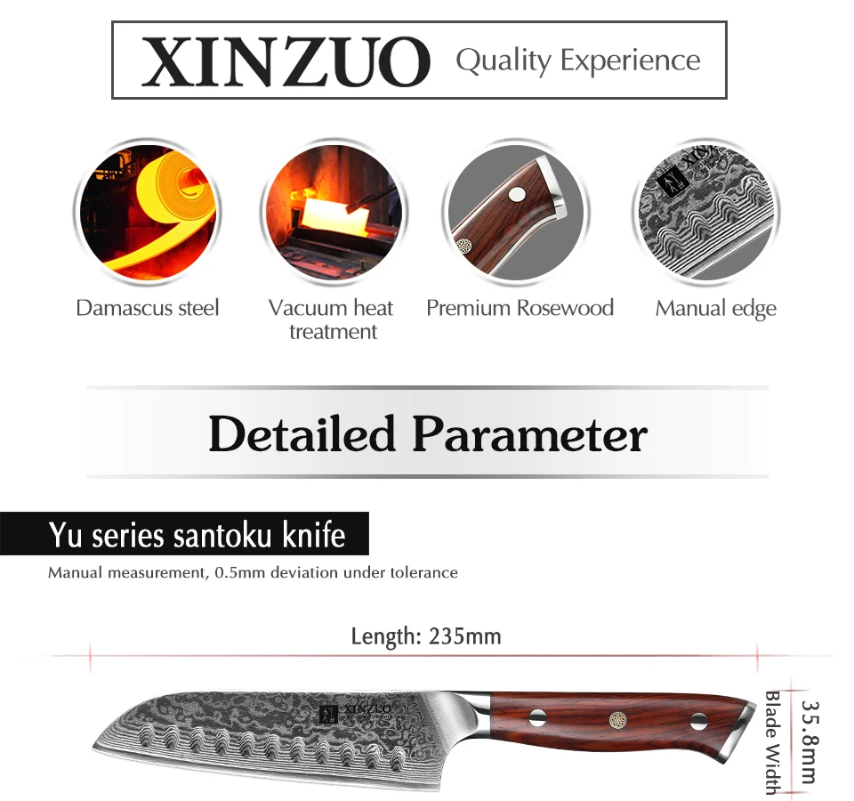 XINZUO 5 ''дюймовый нож Santoku 67 слоев Китай Дамасская сталь кухонные ножи Высокое качество барбекю нож с розовой деревянной ручкой