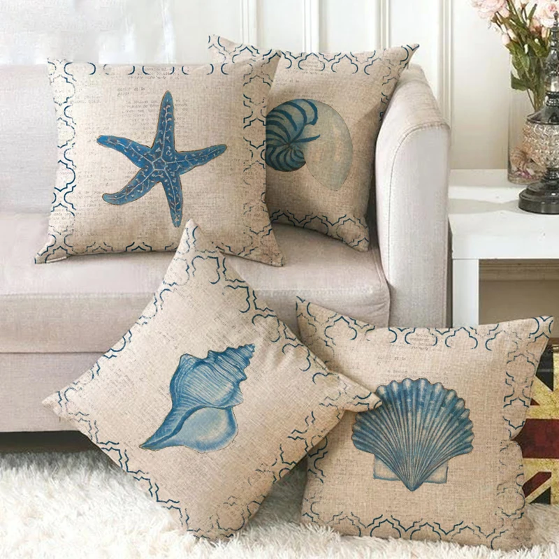 

Pillowcase Sofa Cushion Cover Decoration Linen Pillow Case Decorative Pillow Marine Pattern Sofa Throw Pillow Cover Couch Pillow