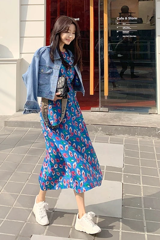 

COIGARSAM Fashion Women dress New Springach Style Floral Print Dresses 1887