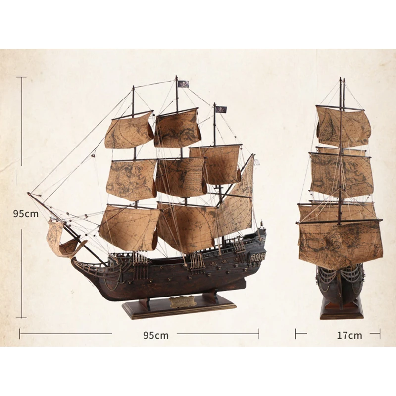 

Mediterranean Pirates Model Assembled Ornaments 95cm Manual European Craft Accessories Handmade Sailboat Mediterranean Wooden