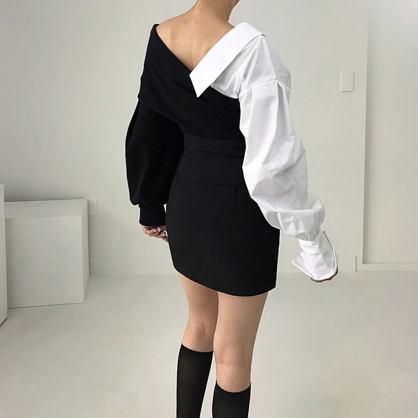 Корейский стиль Шикарный осенне-зимний свитер с V-образным вырезом без бретелек