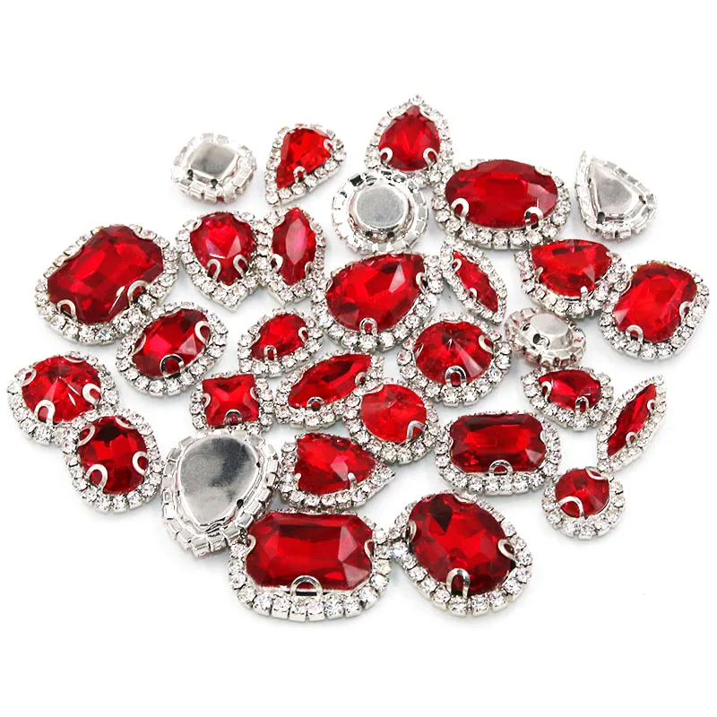 Свадебные Украшения серебряная основа хрустальные пуговицы для шитья на красном