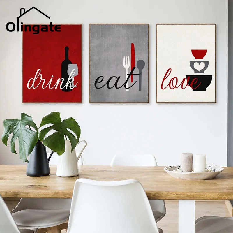 

Simple Kitchen Sign Canvas Poster Eat Drink Love Text Wall Art Picture One Piece Canvas Painting Home Room Restaurant Decoration