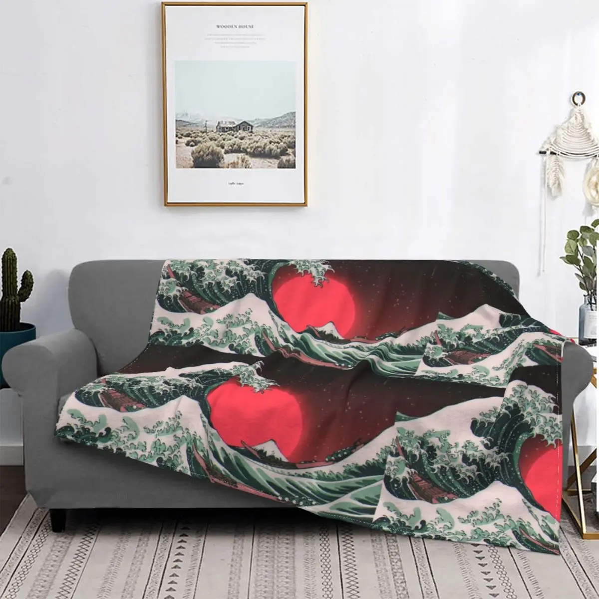 

Great Wave Kanagawa Blanket Fleece Textile Decor Japanese Art Surf Multi-function Super Warm Throw Blanket for Sofa Bedroom