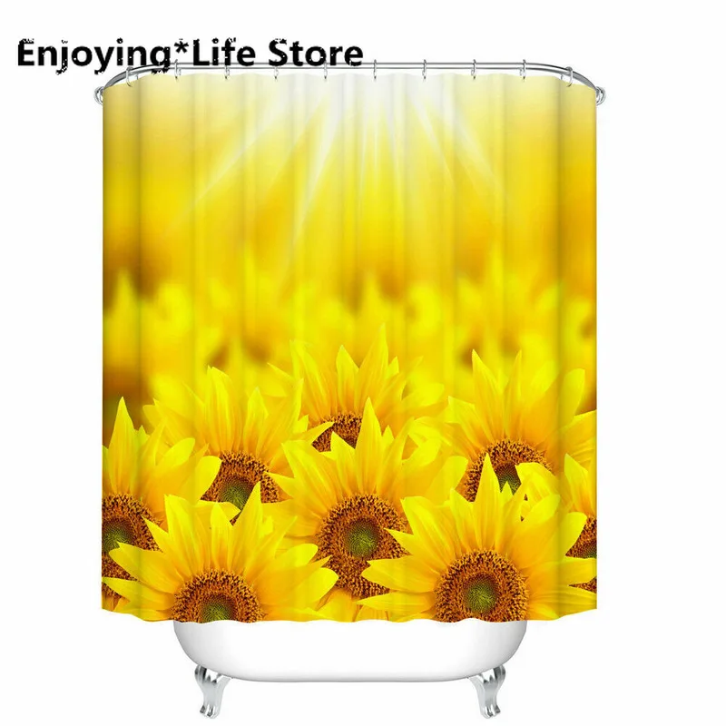 

Занавеска для душа, декоративный комплект с рисунком подсолнуха, водонепроницаемая Штора для ванной, s 12 крючков, занавеска для душа