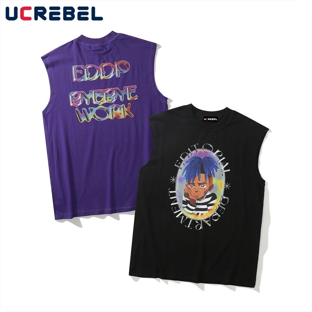 

Cartoon Print Vest Mens High Street Summer Streetwear Casual Loose Sleeveless T-Shirt Men Tank Tops