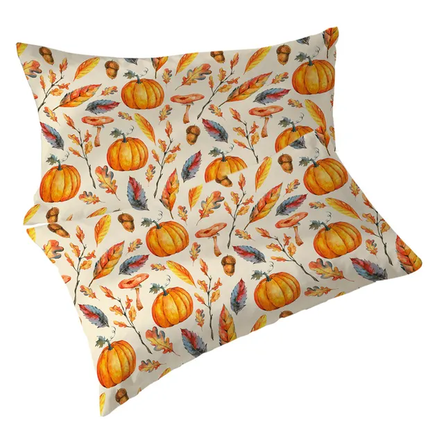BlessLiving Pumpkin Pillowcase Pine Cones Sleeping Pillow Case Golden Leaves Bedding Pillowcase Cover Autumn Funda Almohada 2pcs 5