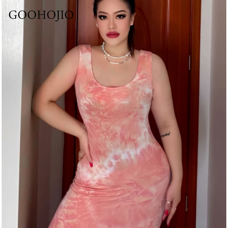 

GOOHOJIO 2021 New Spring and Autumn Fashionable Bag Hip Dress Women Thin Dress for Ladies Tie Dye Women High Waist Long Dresses