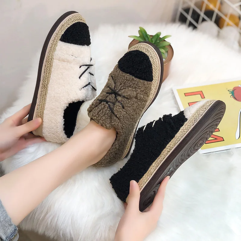 

Loafers Fur Casual Woman Shoe Round Toe Female Footwear Autumn All-Match Soft Shallow Mouth Moccasin Dress Fall New Leisure Rubb