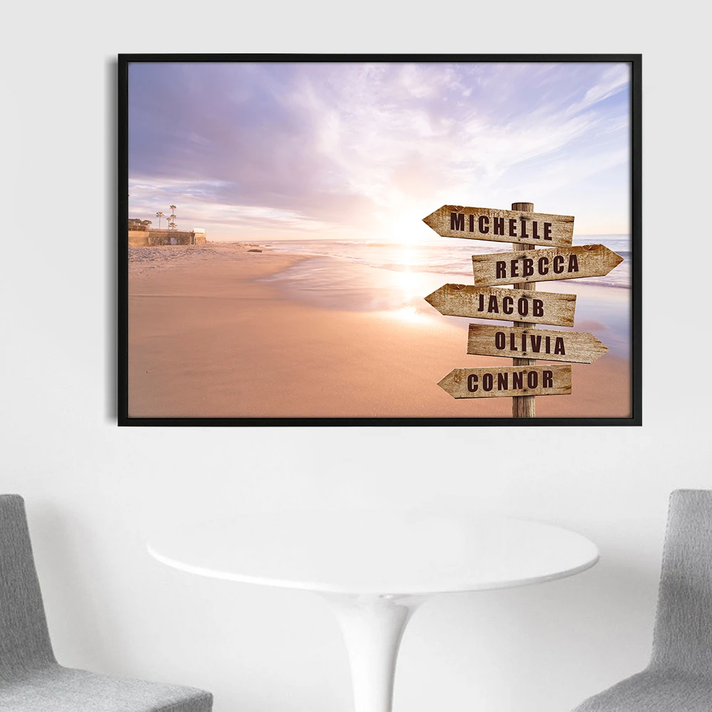 

Family Names Five Signs Personalized Art Custom Personalized Family Date Painting Travel Warming House Wall Picture Print Art