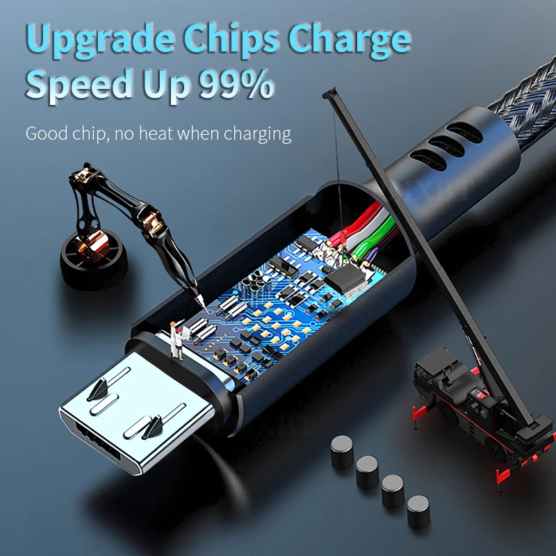 2 м Micro USB кабель 3A Быстрый зарядный для передачи данных Xiaomi Redmi Samsung Galaxy Android