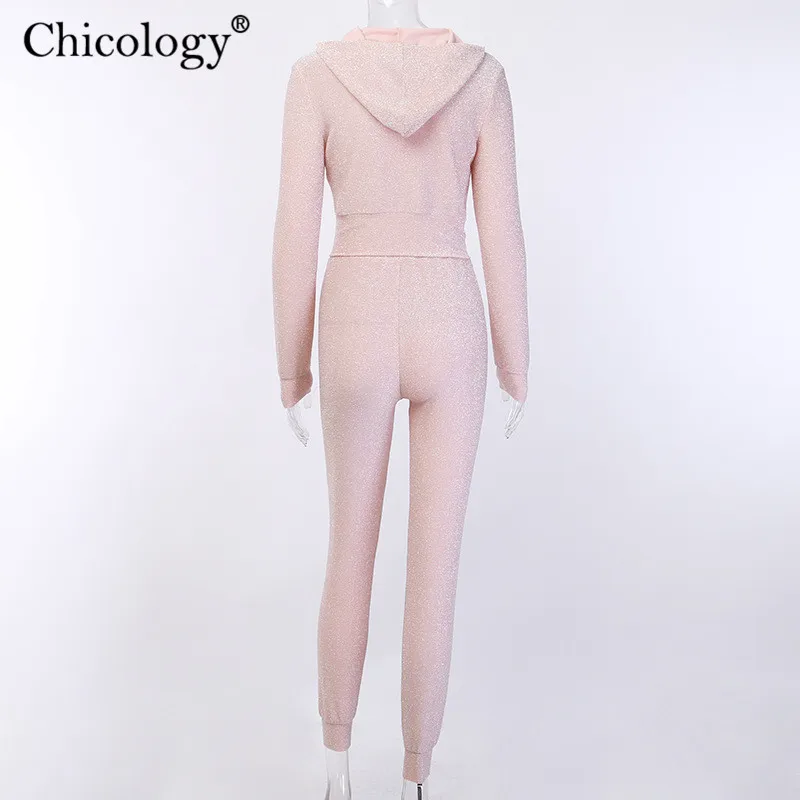 Chicology блеск толстовки кроп топ длинные штаны 2 комплект из двух предметов